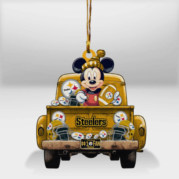 Pittsburgh Steelers Mickey Mouse Christmas Wood Ornament