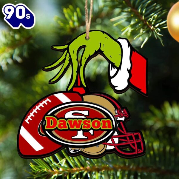 San Francisco 49ers Personalized Your Name Grinch And Football Ornament