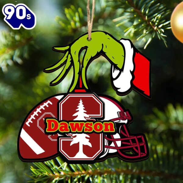 Stanford Cardinal Personalized Your Name Grinch And Football Ornament