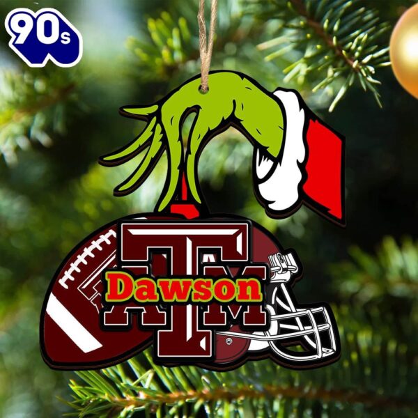 Texas A&M Aggies Personalized Your Name Grinch And Football Ornament