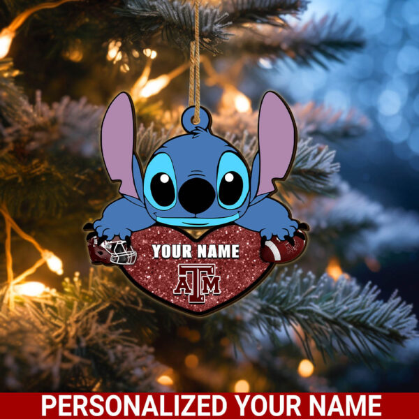 Texas A&M AggiesStitch Custom Name Ornament NCAA And St With Heart Ornament