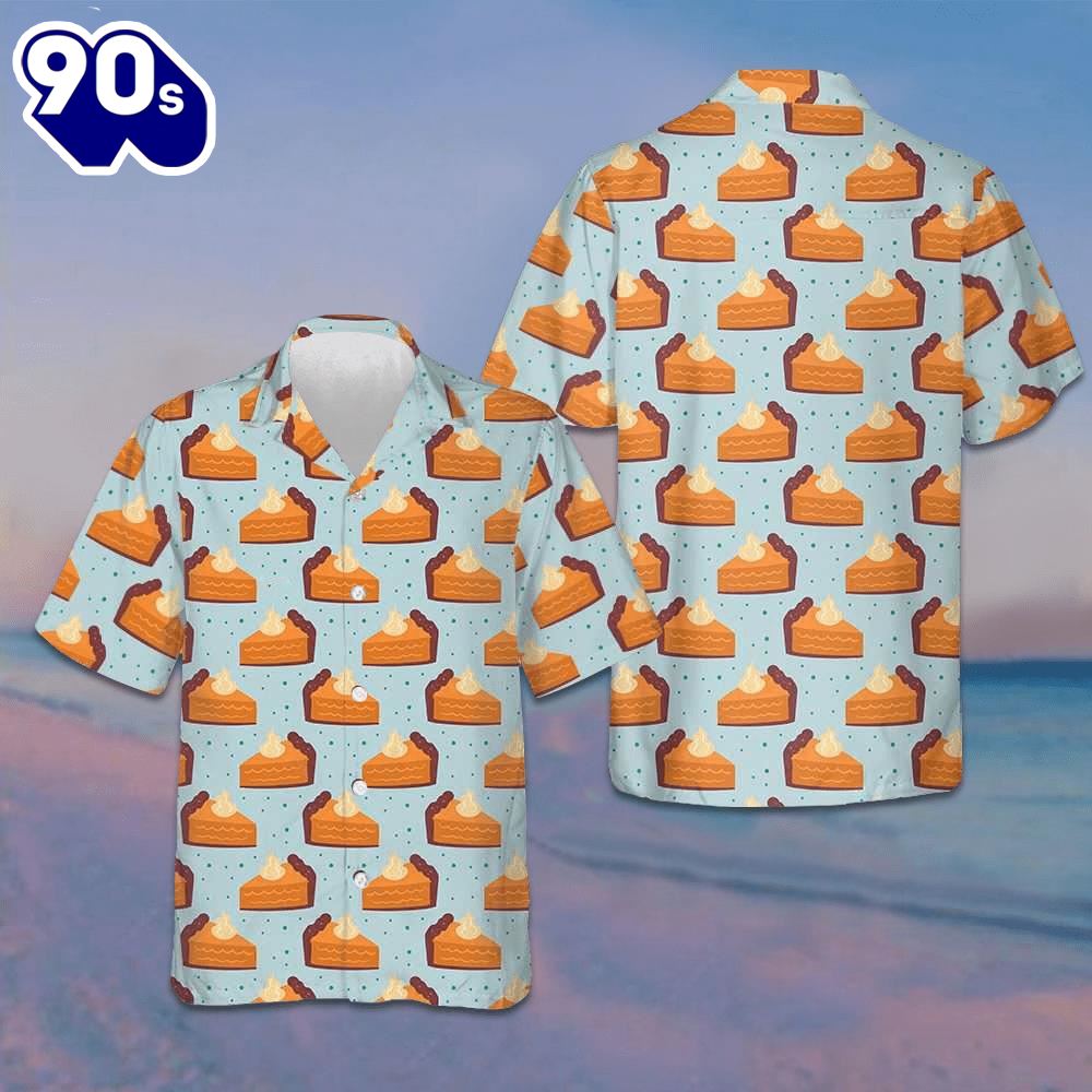 Thanksgiving Pumpkin Pie On Light Blue Hawaiian Shirt Funny Thanksgiving Button Up Shirt Men Thanksgiving Pumpkin Pie On Light Blue Hawaiian Shirt Funny Thanksgiving Button Up Shirt Men