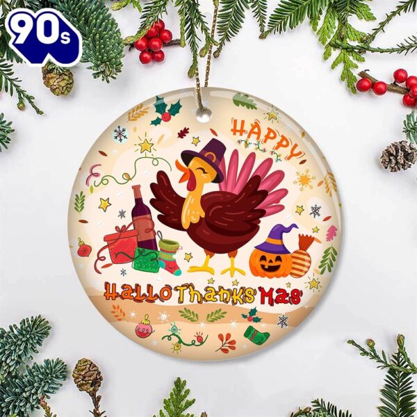 Turkey Happy Hallothanksmas Ornament Cute Funny Thanksgiving Ornament Gifts For Door Decor