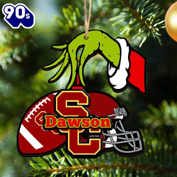 USC Trojans Personalized Your Name Grinch And Football Ornament