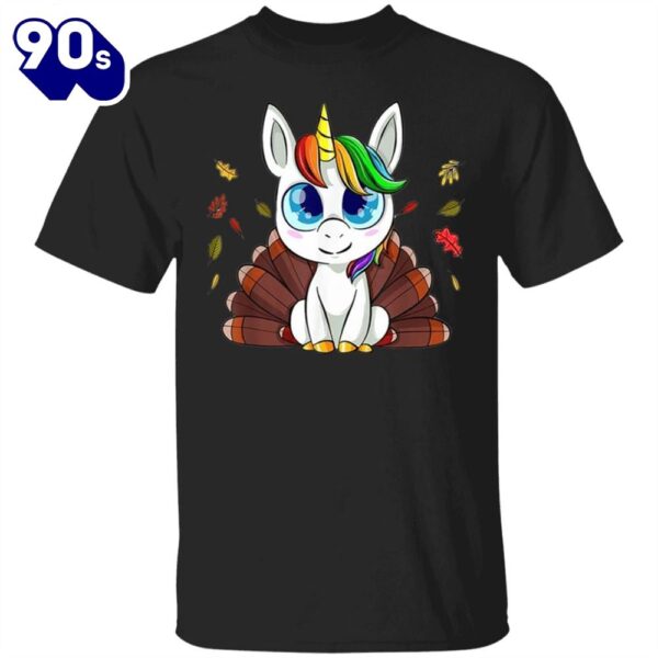 Unicorn Happy Thanksgiving T-Shirt Fall Leaves Vintage Designs Thanksgiving Shirt For Women