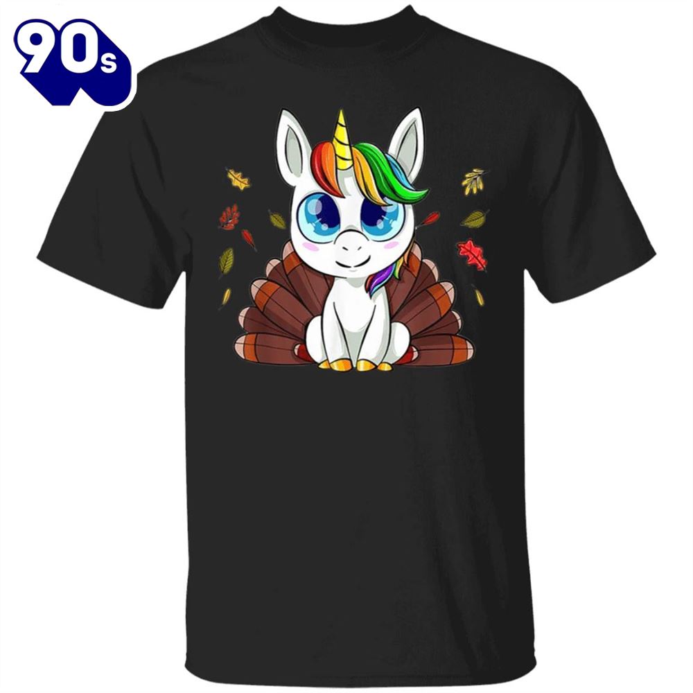 Unicorn Happy Thanksgiving T-Shirt Fall Leaves Vintage Designs Thanksgiving Shirt For Women