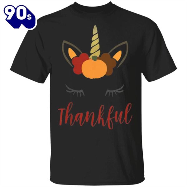Unicorn Thankful T-Shirt Cute Unicorn Autumn Shirt Vintage Designs Thanksgiving Gifts For Women