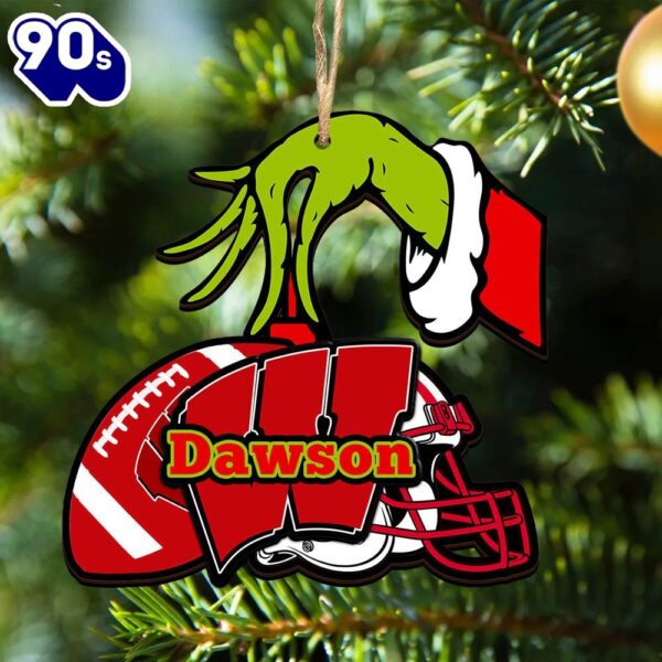 Wisconsin Badgers Personalized Your Name Grinch And Football Ornament