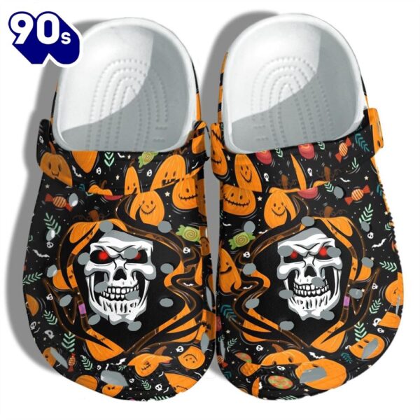 A Death Tattoo With Pumpkin Clog – Halloween Custom Shoes Birthday Gifts For Men Boy