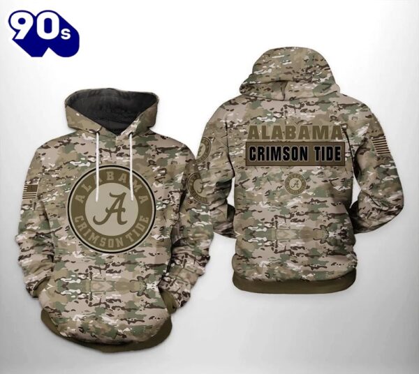 Alabama Crimson Tide Camo Veteran 3D Hoodie NCAA