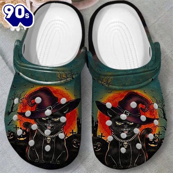 Angry Black Cat At Night Shoes Clogs Halloween Gifts For Men Women