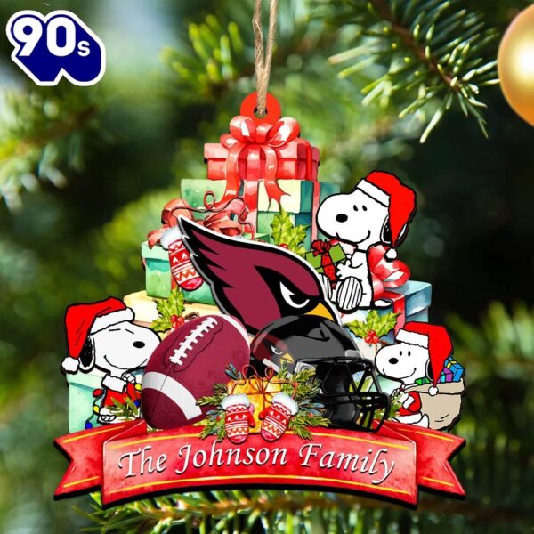 Arizona Cardinals Snoopy And NFL Sport Ornament Personalized Your Family Name