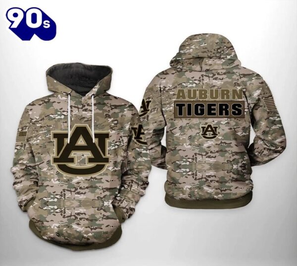 Auburn Tigers Camo Veteran 3D Hoodie NCAA Cheer