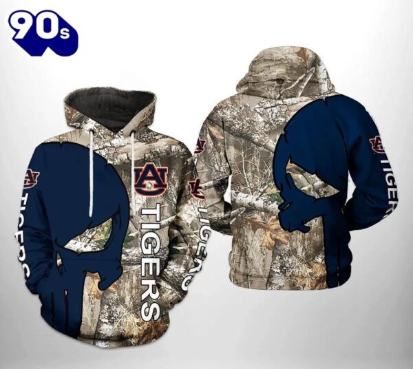 Auburn Tigers Camo Veteran Hunting With Skull Punisher 3D Hoodie NCAA