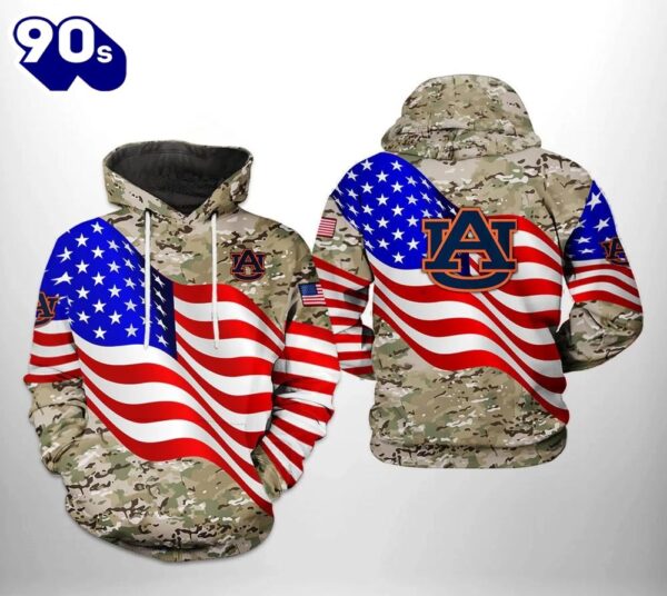 Auburn Tigers Flag American Camo Veteran 3D Hoodie NCAA Cheer