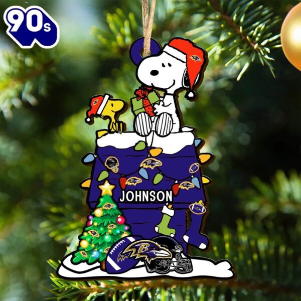 Baltimore Ravens Snoopy NFL Christmas Ornament Personalized Your Name