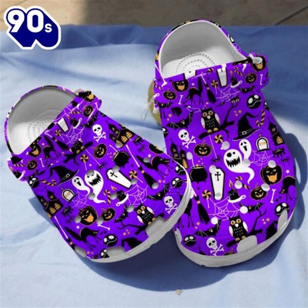 Bat Owls And Cauldron Purple Slippers Clogs Gift Halloween Lover Rubber clog Shoes Comfy Footwear