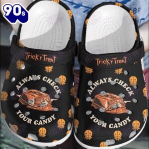 Black Always Check Your Candy Tricks Treat Horror Movie Halloween Classic Clogs Shoes