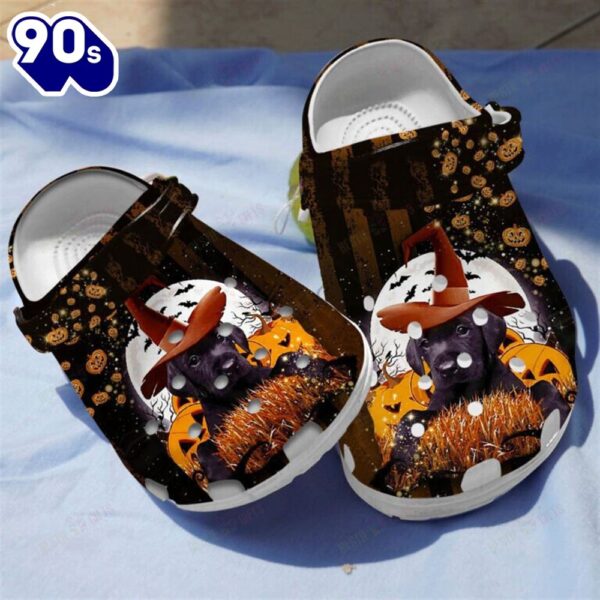 Black Labrador And Pumpkin Clogs Shoes Gifts For Halloween