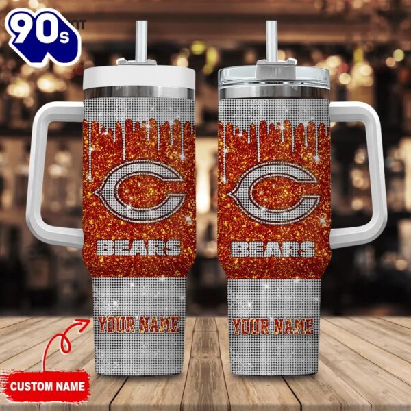 Chicago Bears Personalized Nfl Glitter And Diamonds Bling 40oz Stanley Tumbler