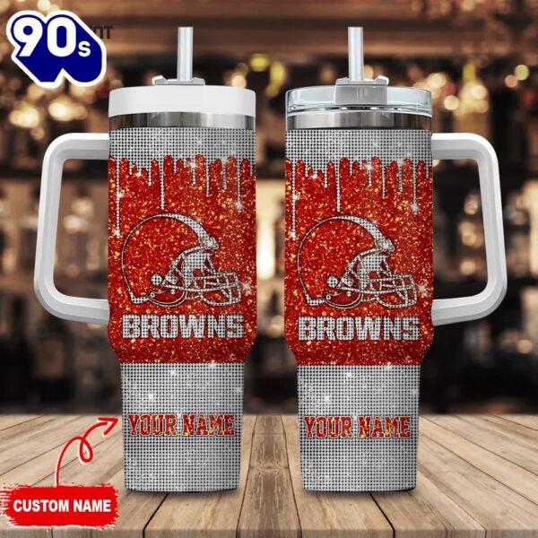 Cleveland Browns Personalized Nfl Glitter And Diamonds Bling 40oz Stanley Tumbler