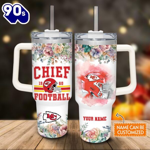 Custom Name Chiefs Helmet Flame Pattern 40oz Stainless Steel Tumbler