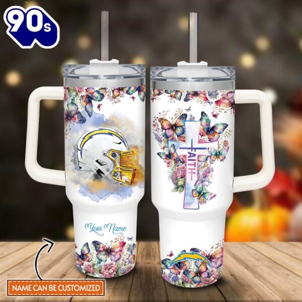 Custom Name Faith In Chargers Flower Butterflies Pattern 40oz Stainless Steel Tumbler