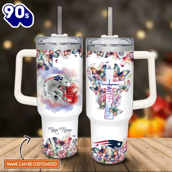 Custom Name Faith In Patriots Flower Butterflies Pattern 40oz Stainless Steel Tumbler