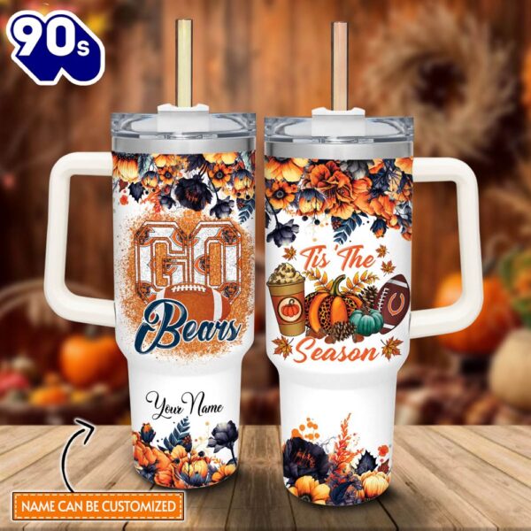 Custom Name Go Bears Tis The Season Flower Pattern 40oz Stainless Steel Tumbler