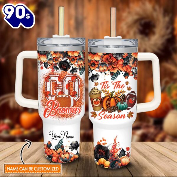 Custom Name Go Browns Tis The Season Flower Pattern 40oz Stainless Steel Tumbler