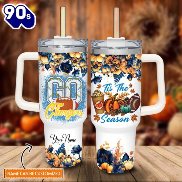 Custom Name Go Chargers Tis The Season Flower Pattern 40oz Stainless Steel Tumbler