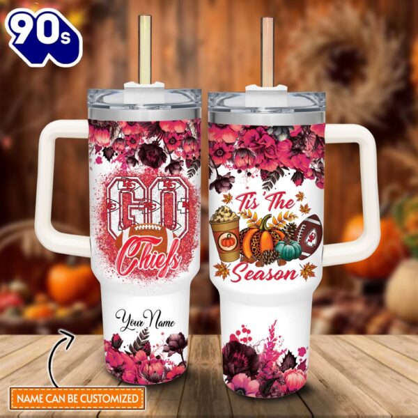 Custom Name Go Chiefs Tis The Season Flower Pattern 40oz Stainless Steel Tumbler