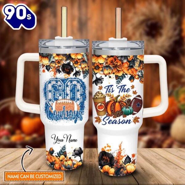 Custom Name Go Cowboys Tis The Season Flower Pattern 40oz Stainless Steel Tumbler