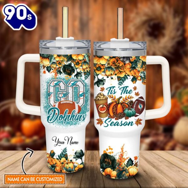 Custom Name Go Dolphins Tis The Season Flower Pattern 40oz Stainless Steel Tumbler