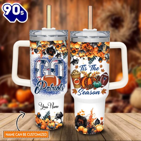 Custom Name Go Patriots Tis The Season Flower Pattern 40oz Stainless Steel Tumbler