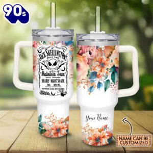 Custom Name Jack Skellington Halloween Town Flower Pattern 40oz Tumbler