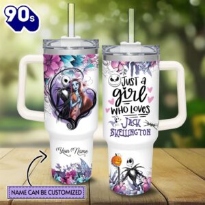 Custom Name Just A Girl Loves Jack Skellington Flower Pattern 40oz Tumbler