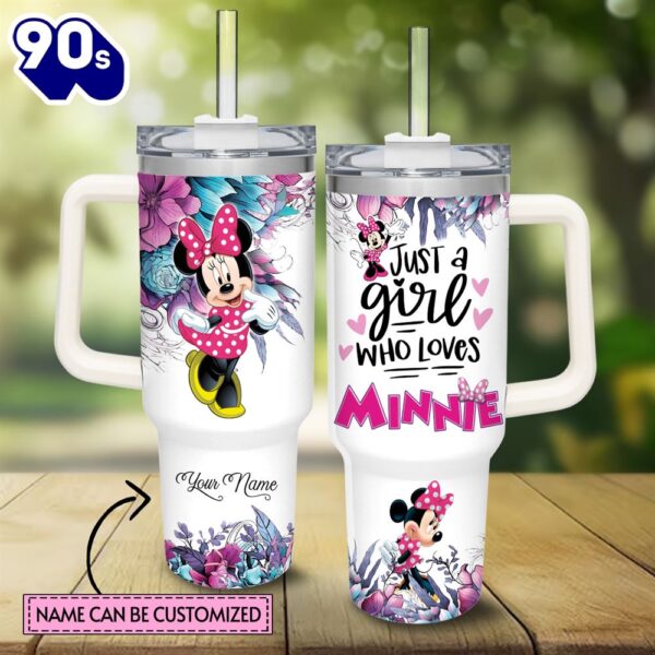 Custom Name Just A Girl Loves Minnie Mouse Flower Pattern 40oz Tumbler