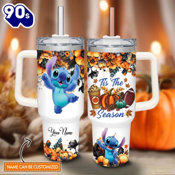 Custom Name Stitch Tis The Season Fall Leaf Pattern 40oz Stainless Steel Tumbler