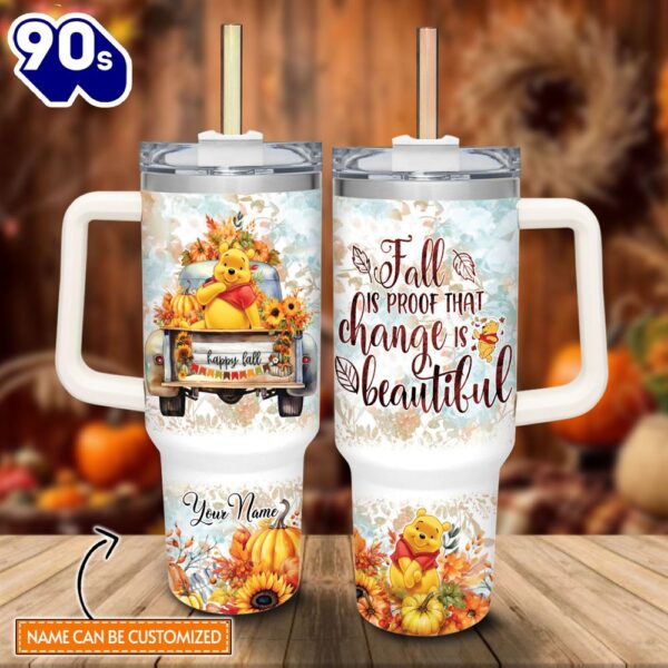 Custom Name Winnie The Pooh Happy Fall Pumpkin Flower Pattern 40oz Tumbler