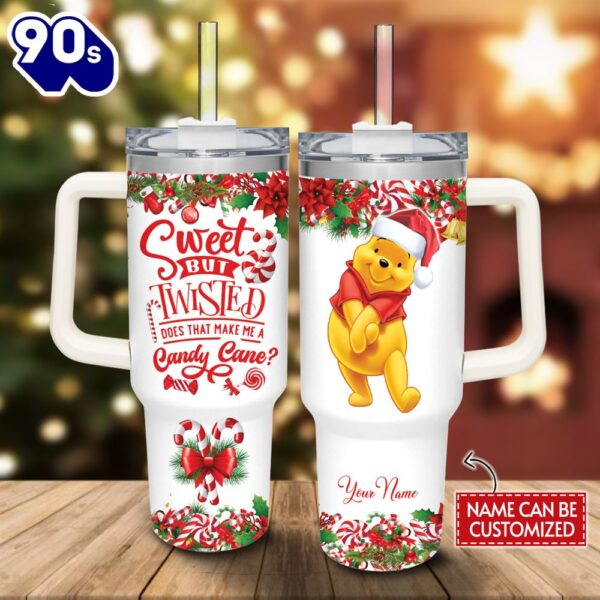 Custom Name Winnie The Pooh Sweet But Twisted Christmas Theme Pattern 40oz Tumbler