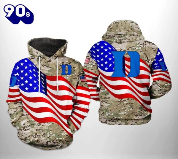 Duke Blue Devils US Flag Camo Veteran 3D Hoodie Duke Blue Devils Fan