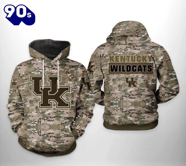 Kentucky Wildcats Camo Veteran 3D Hoodie NCAA