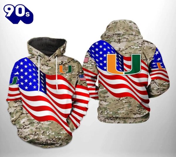 Miami Hurricanes Flag American Camo Veteran 3D Hoodie Miami Hurricanes Christmas