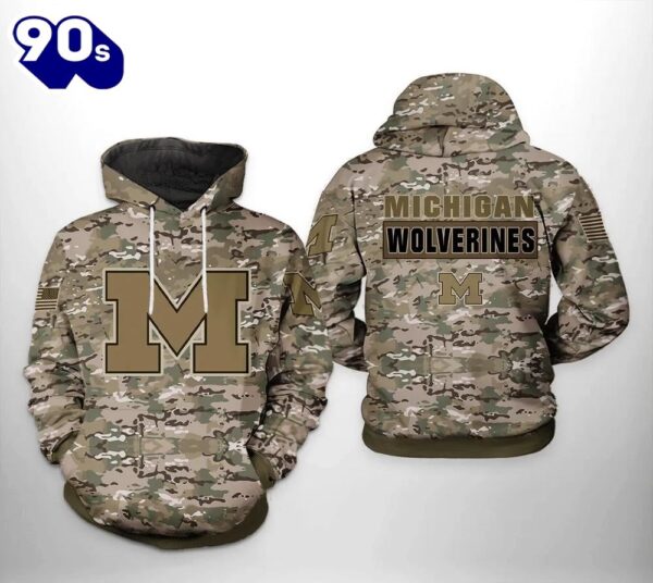 Michigan Wolverines Camo Veteran 3D Hoodie Cool Michigan Wolverines