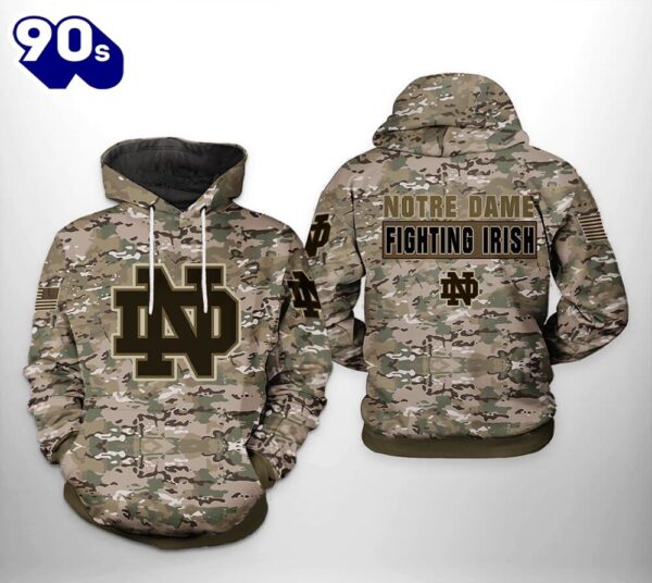 Notre Dame Fighting Irish Camouflage Veteran 3D Hoodie
