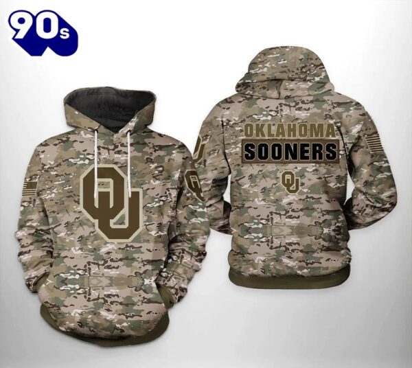 Oklahoma Sooners Camo Veteran 3D Hoodie Oklahoma Sooners Fans
