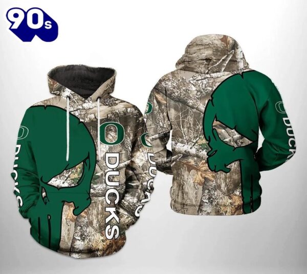 Oregon Ducks Camo Veteran Hunting and Punisher Skull 3D Hoodie Oregon Ducks