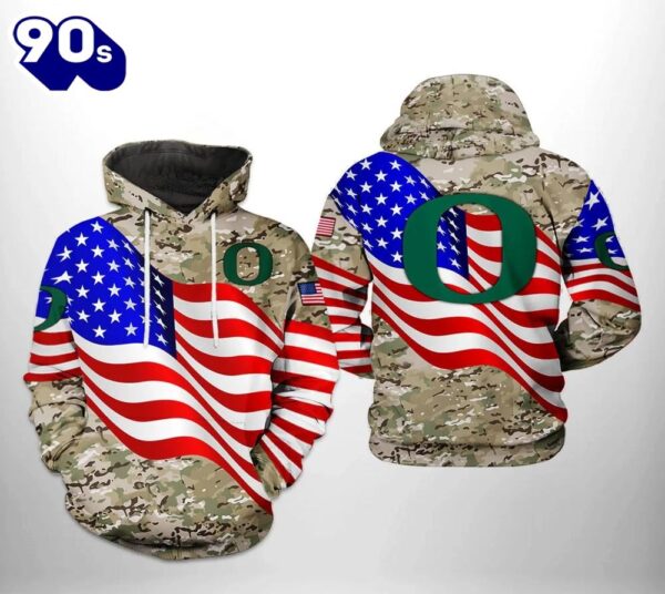 Oregon Ducks Flag American Camo Veteran 3D Hoodie College Baseball Apparel