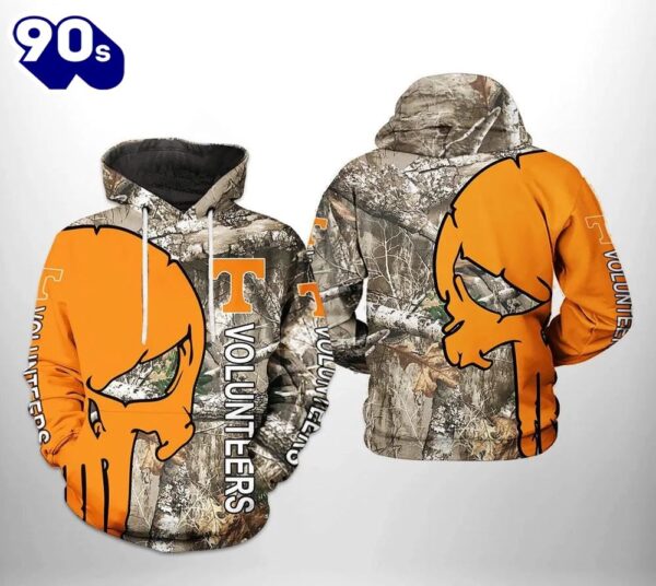 Tennessee Volunteers Camo Veteran Hunting and Skull Punisher 3D Hoodie